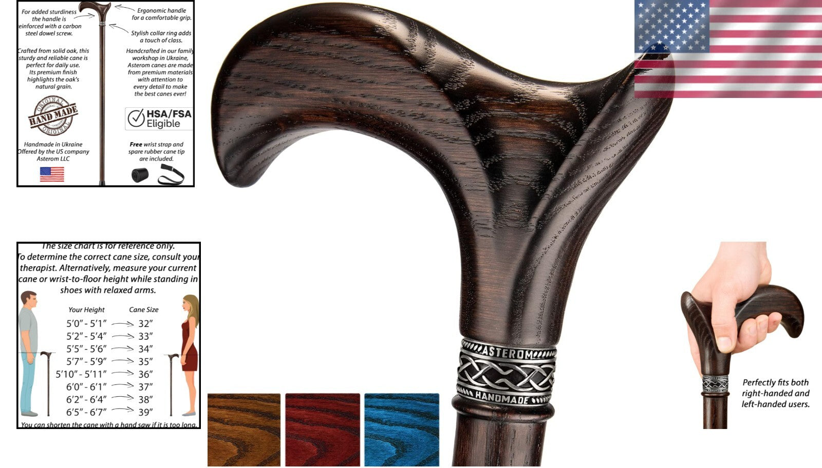Unique 36 Inch Wooden Walking Stick for Men & Women - Handcrafted and Ergonomic