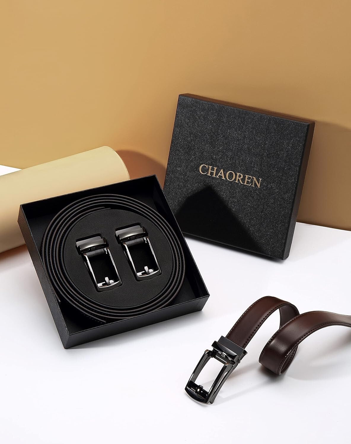 Men's Luxury Adjustable Ratchet Leather Belt Pack of 2 - Black, Fits All Sizes