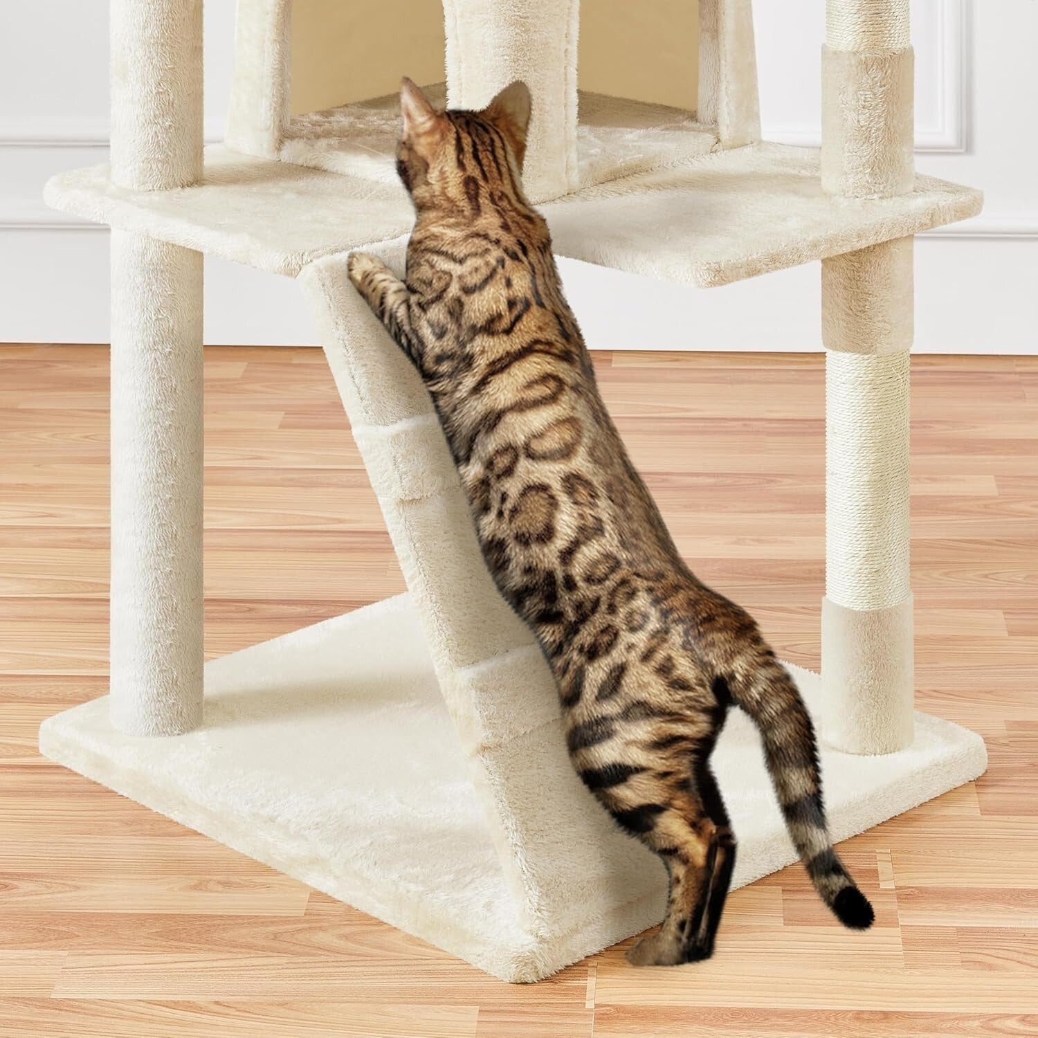 Spacious Cat Tree Tower with Cozy Condos & Platforms for All Cat Breeds - Beige
