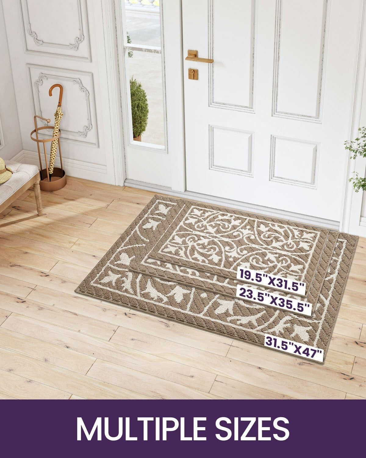 Machine Washable Non-Slip Entry Doormat 2'8" x 4' - Easy Care Floral Rug
