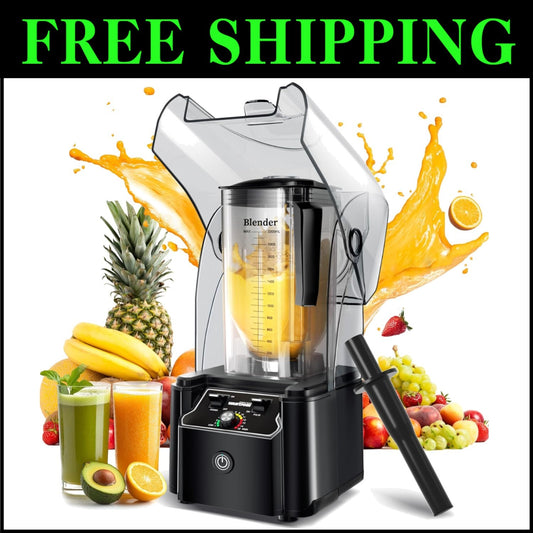 Heavy-Duty 2200W Quiet Blender with Adjustable Speeds & Built-in Self-Cleaning