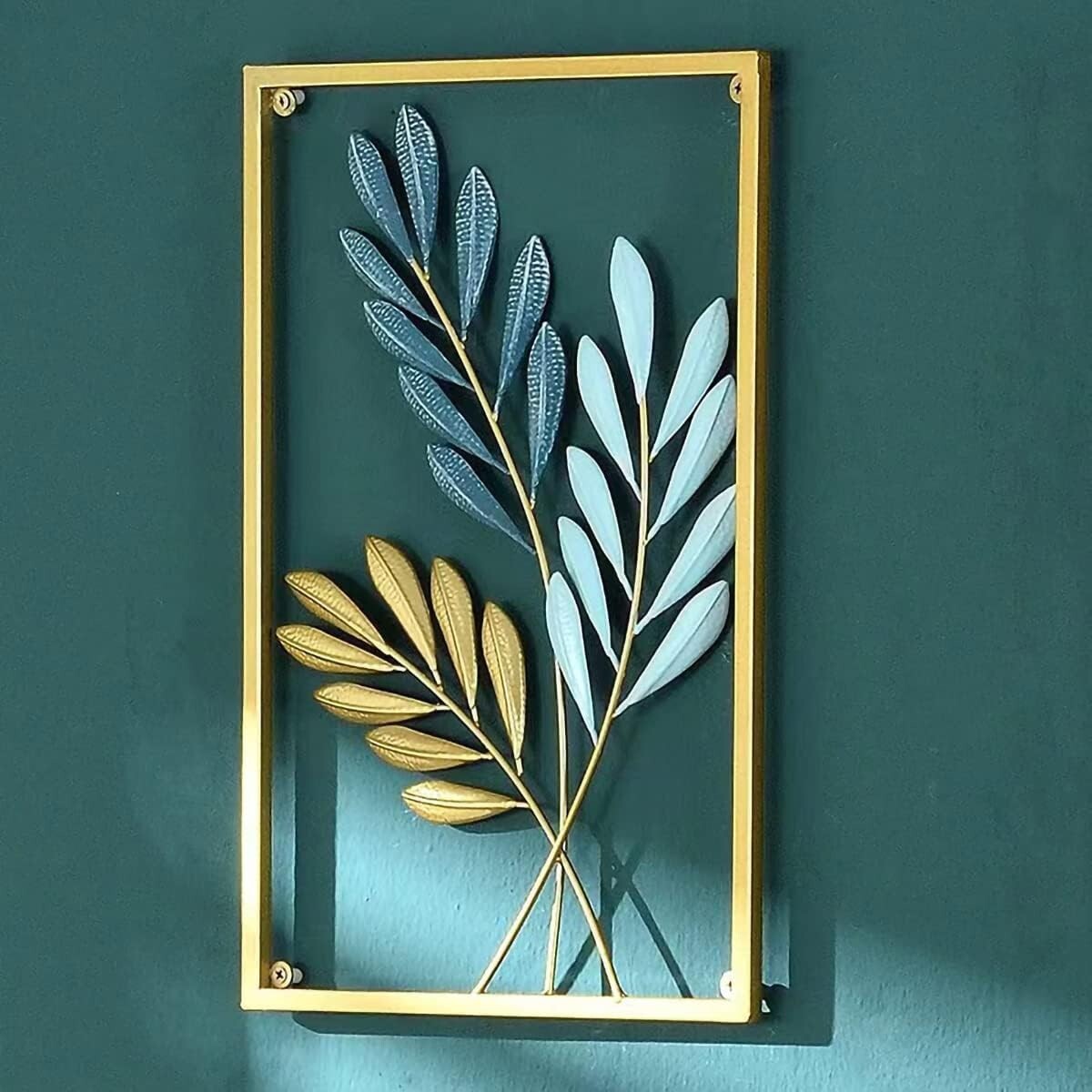 Elegant Gold and Canal Blue Ginkgo Biloba Metal Wall Sculptures - 3-Piece Set