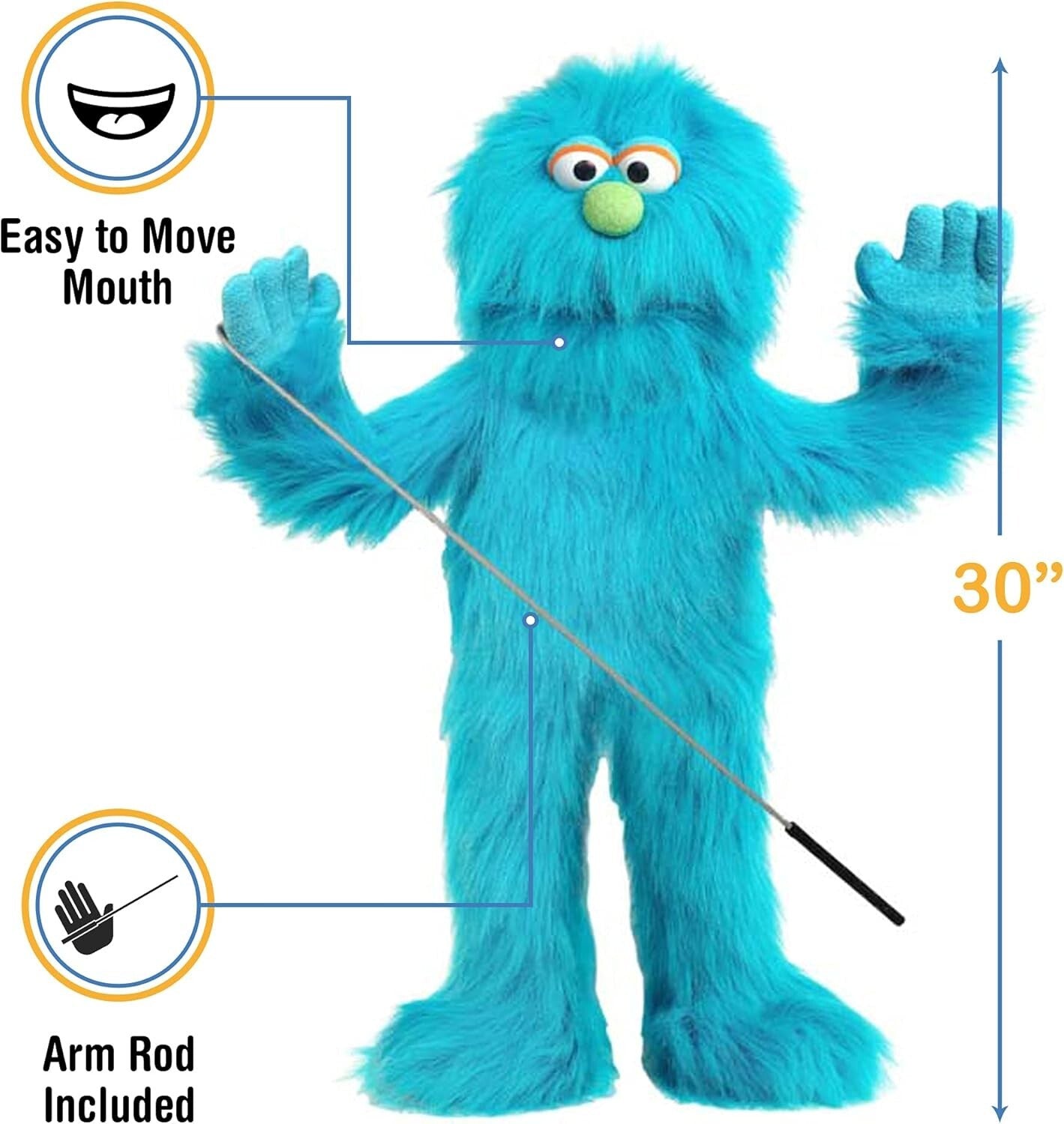 Professional-Grade 30-Inch Blue Monster Puppet - Ventriloquist Fun for Kids