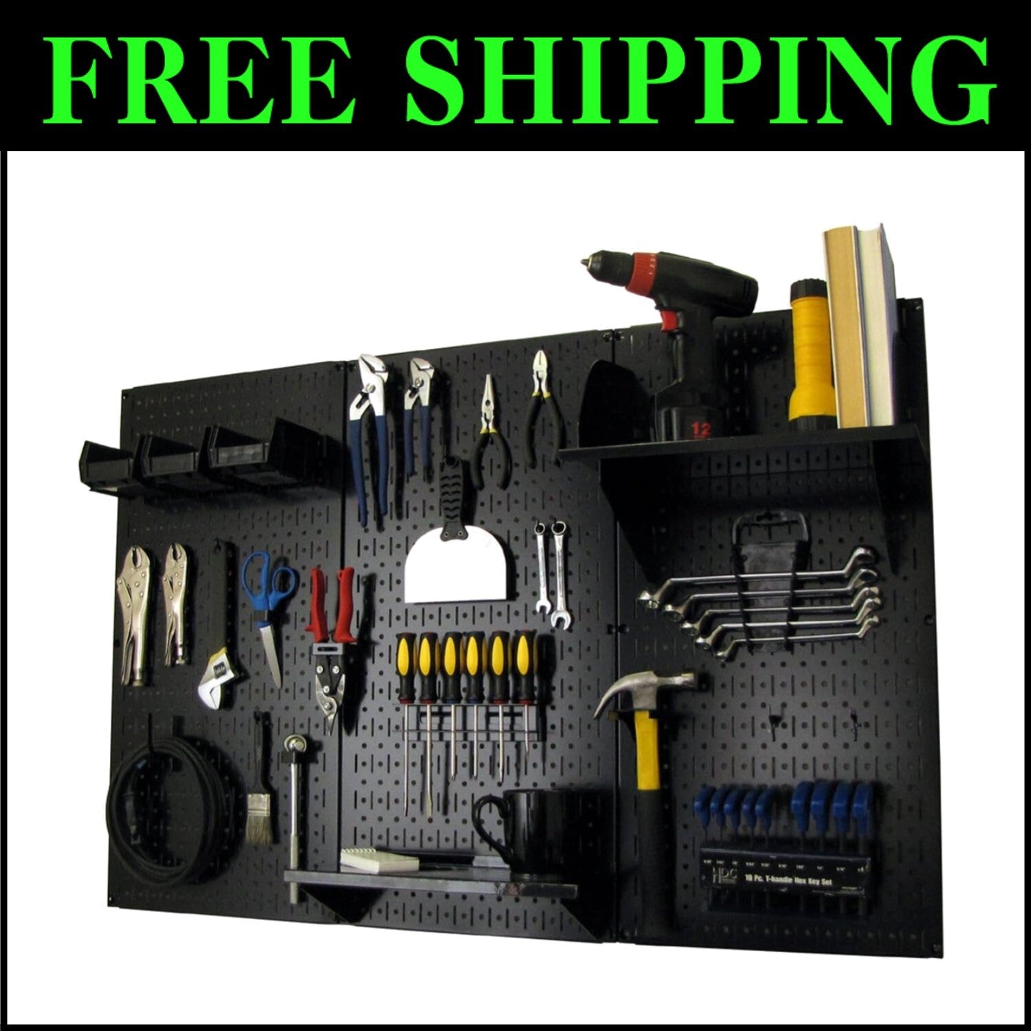 Versatile Black Metal Pegboard Organizer for Tools - Wall Mountable Solution