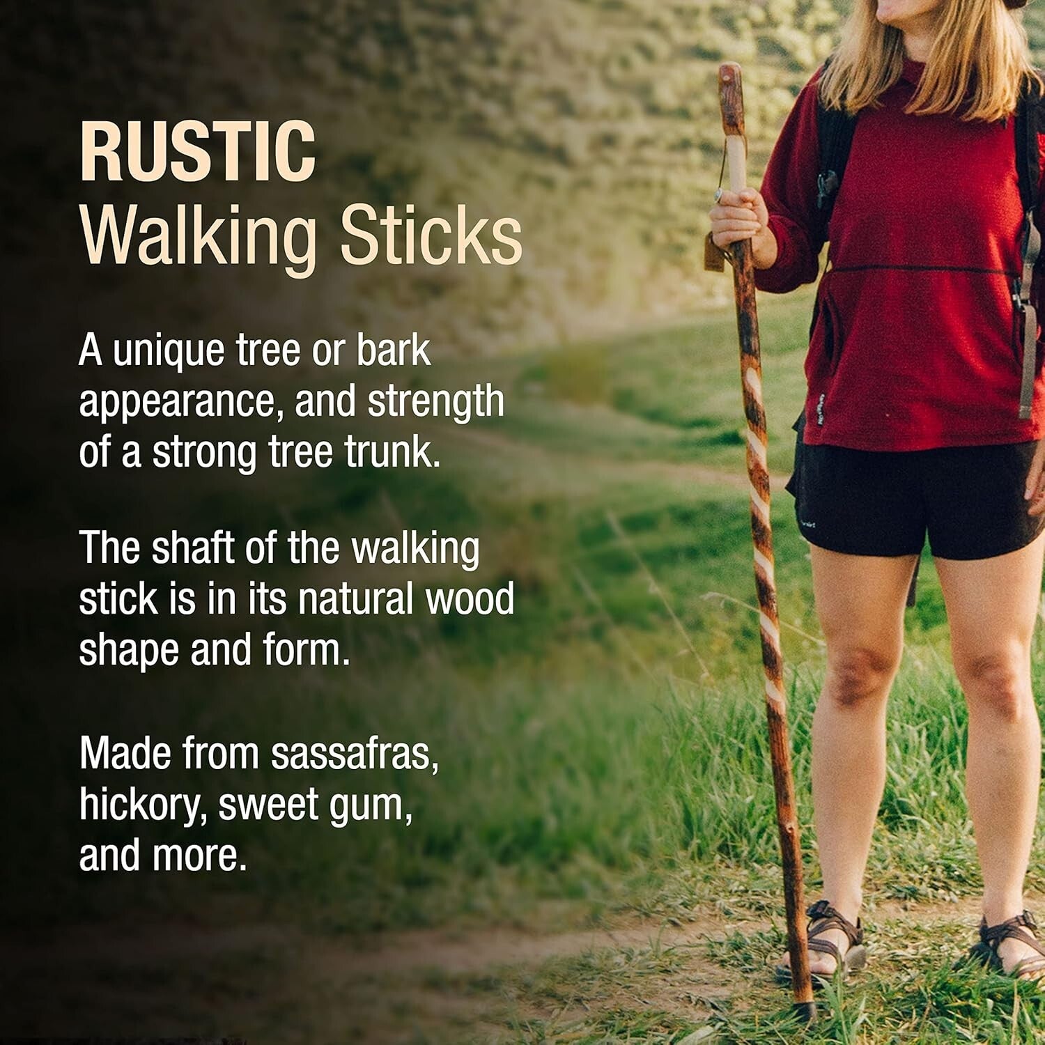 Elegant 58" Twisted Hickory Walking Stick - Lightweight & Durable for Hiking