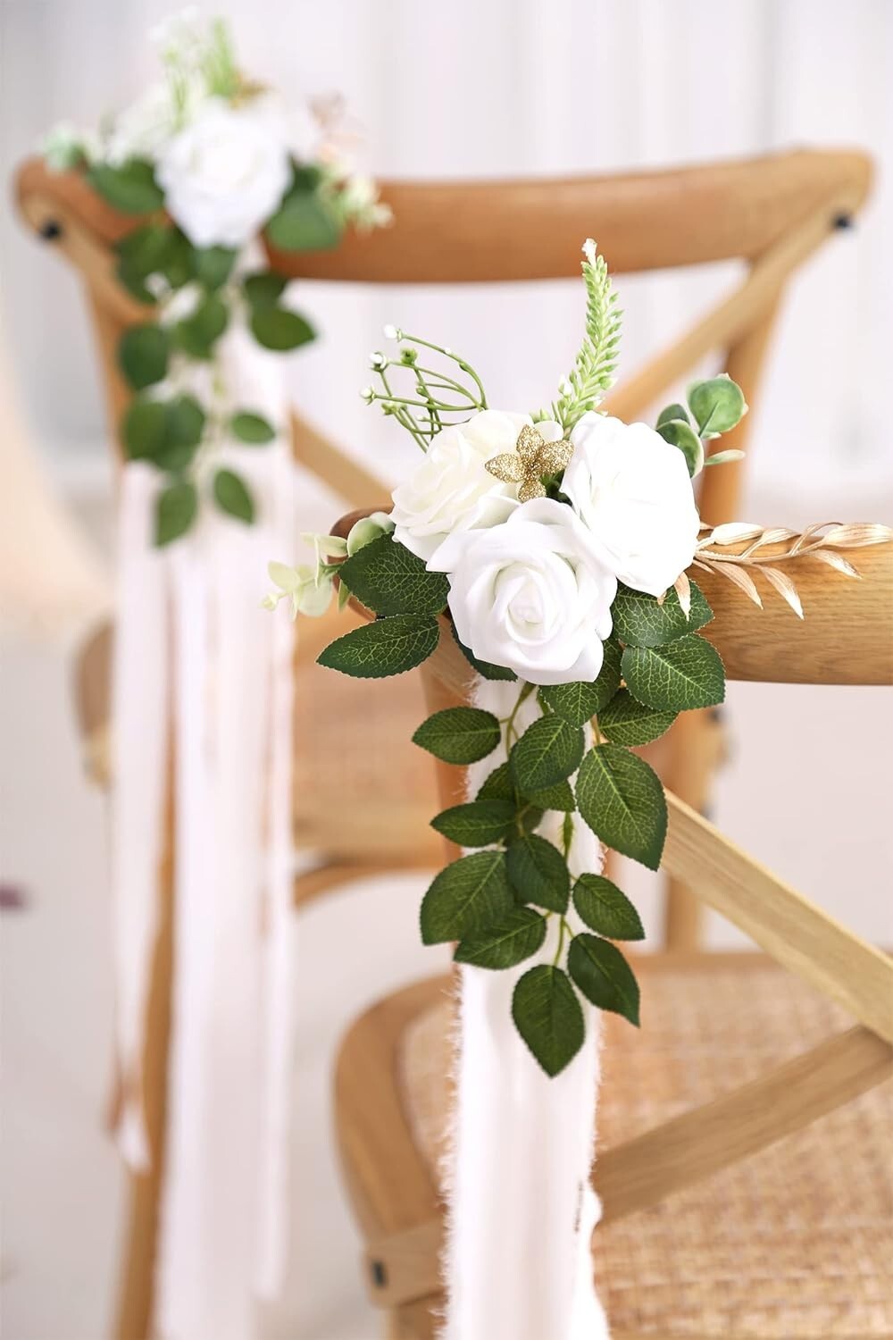 Beautifully Handmade Pew Flowers with Eucalyptus for Wedding Aisle Decoration