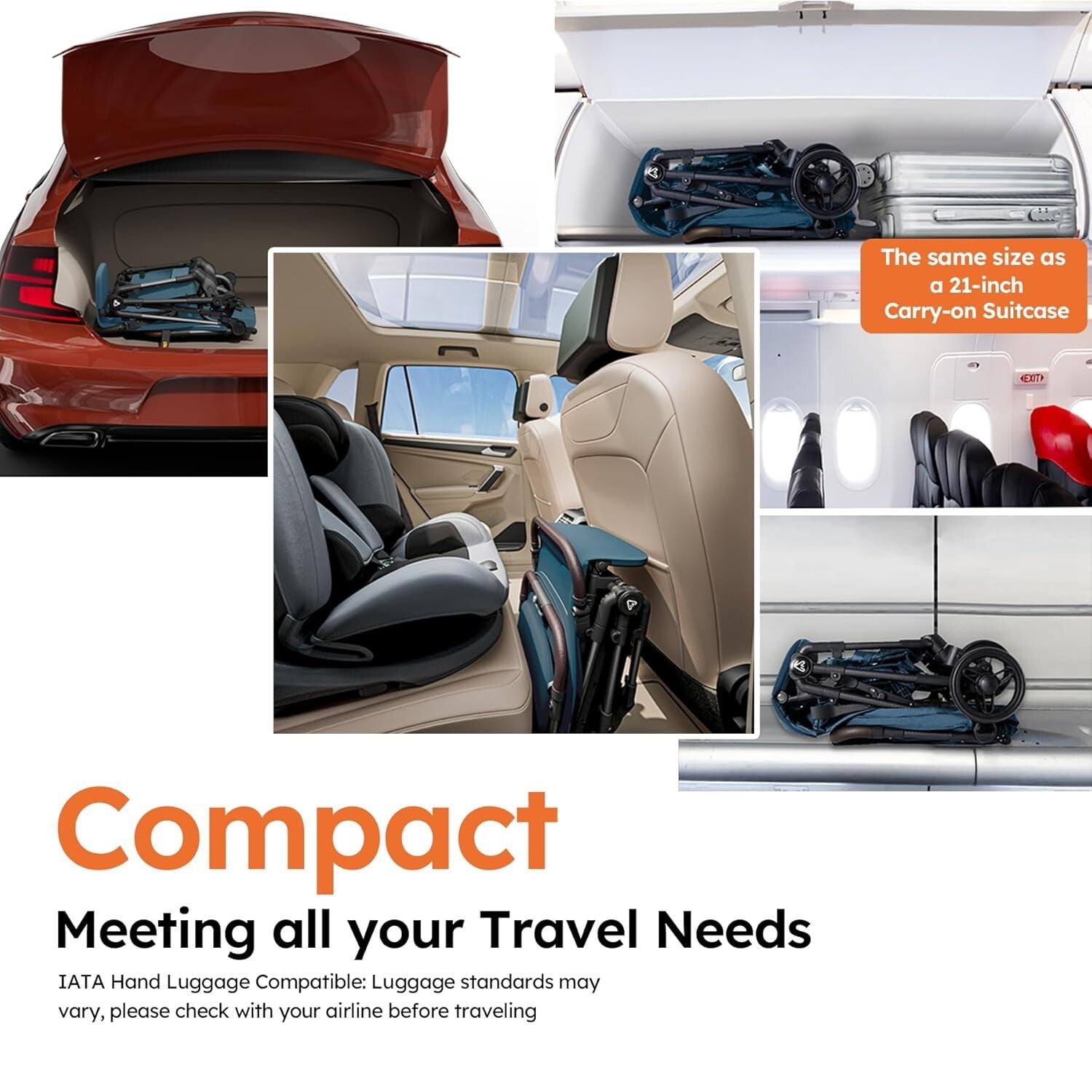 Compact One-Handed Folding Baby Stroller with Organizer – Airplane-Friendly