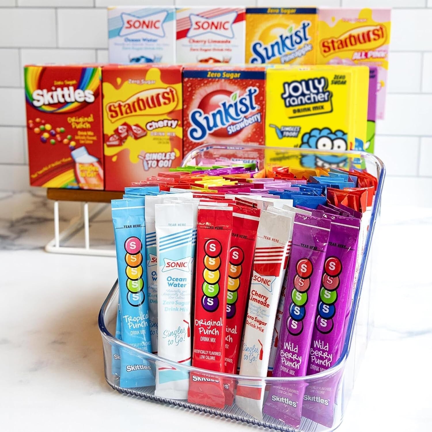 120 Count Drink Mix Pack - Sugar-Free Water Flavorings by Skittles, Sonic & More