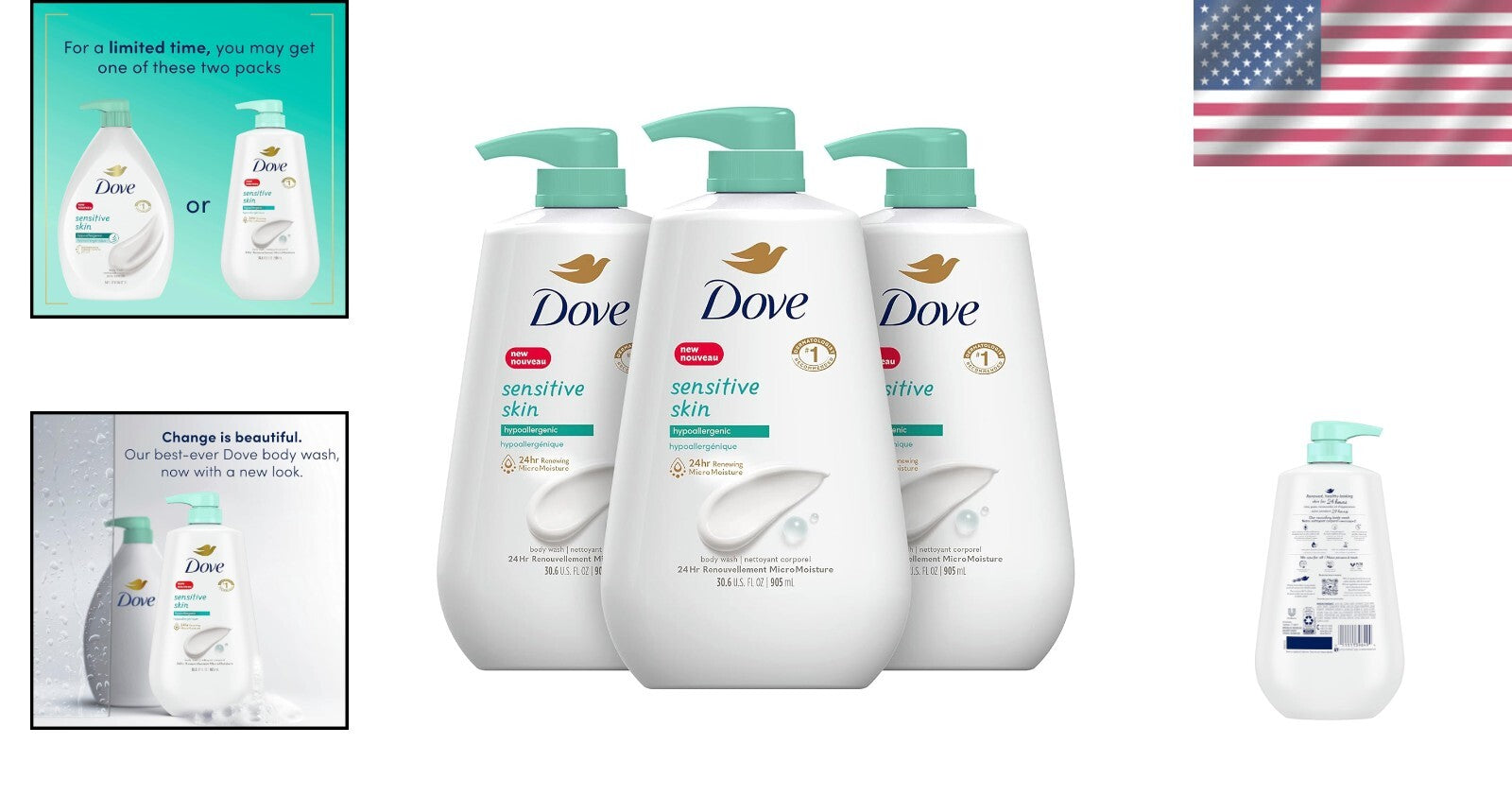 Cruelty-Free Body Wash for Sensitive Skin - 3 x 30.6 oz, Eco-Friendly Packaging