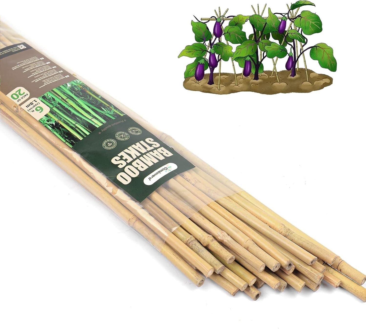 6ft Handmade Bamboo Garden Stakes – Lightweight Natural Support for Vegetables