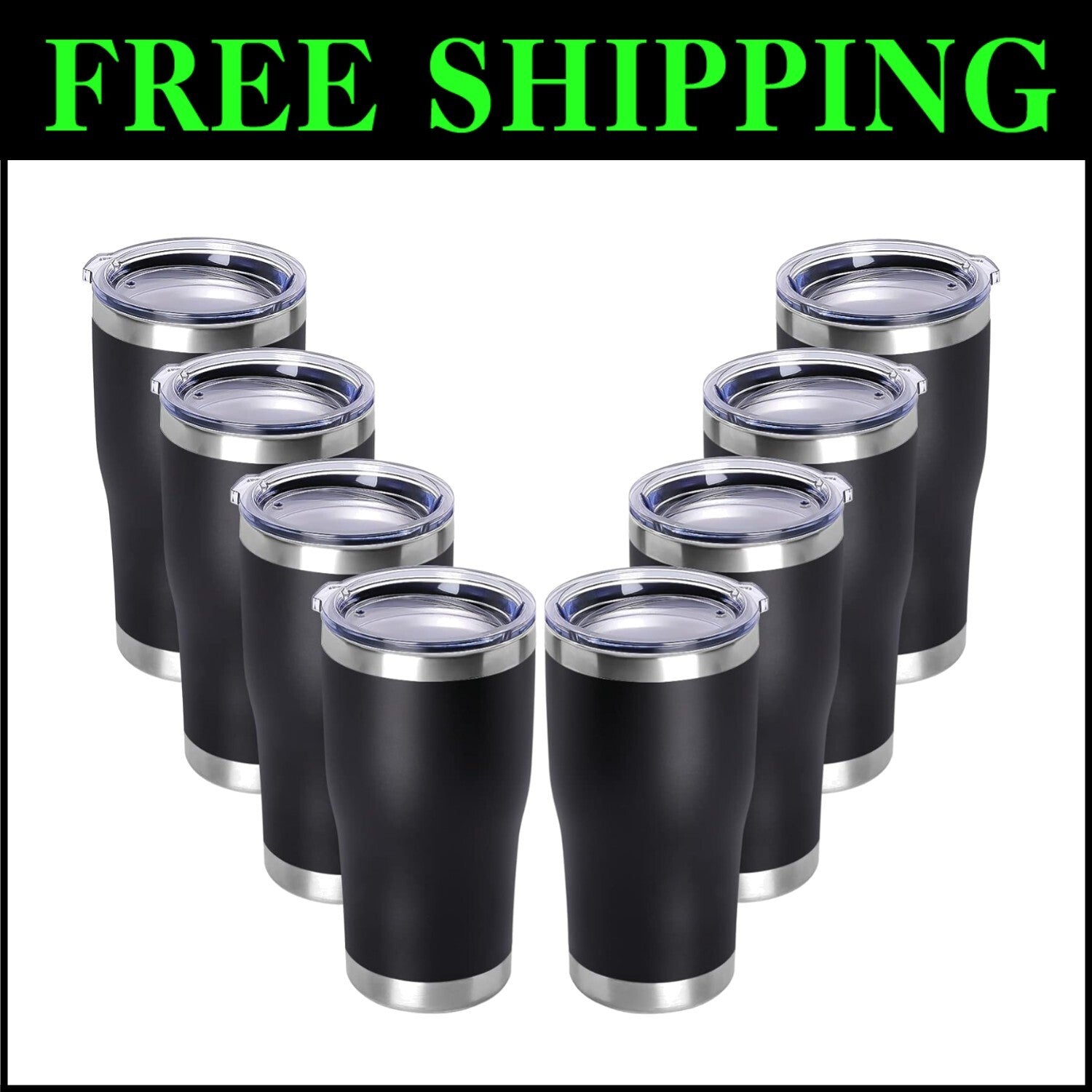 Durable 20oz Double Wall Vacuum Insulated Tumblers - 8 Count in Classic Black