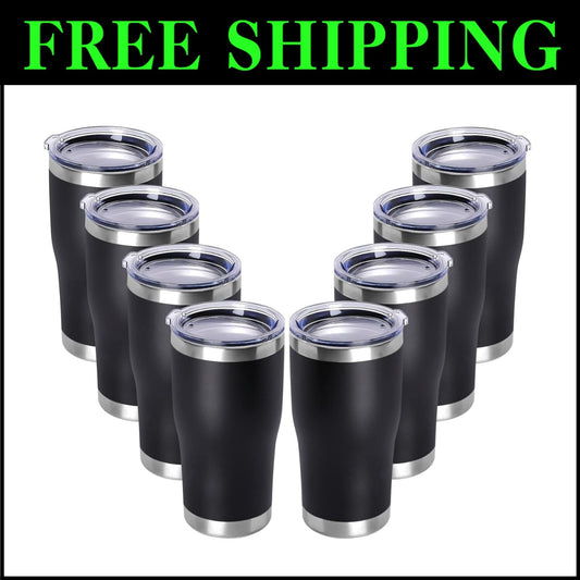 Durable 20oz Double Wall Vacuum Insulated Tumblers - 8 Count in Classic Black