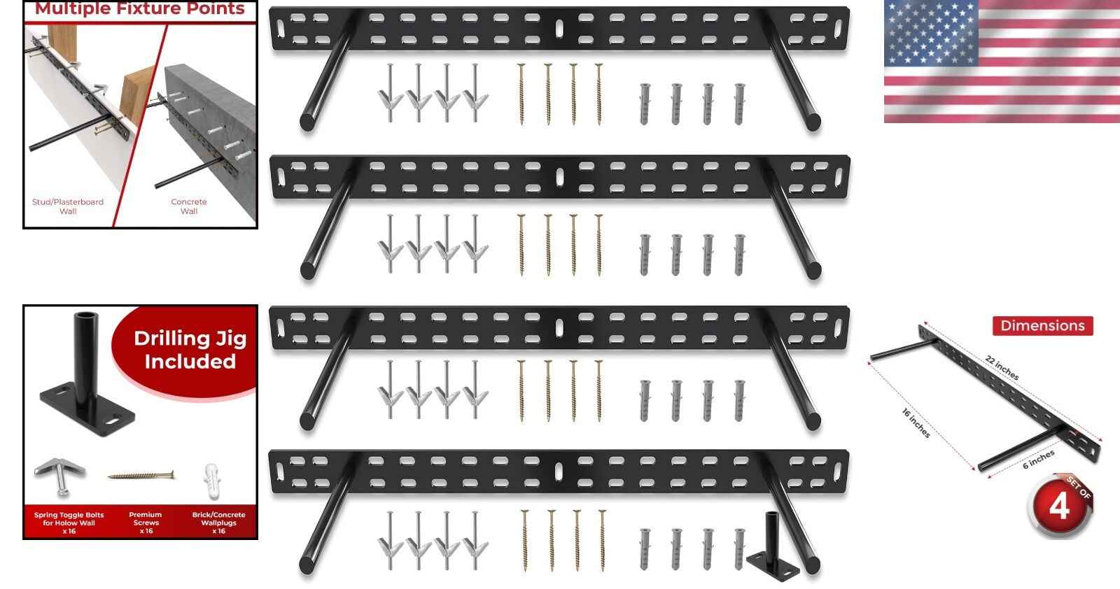 Versatile Floating Shelf Support Brackets - Hidden Hardware with Precision Jig