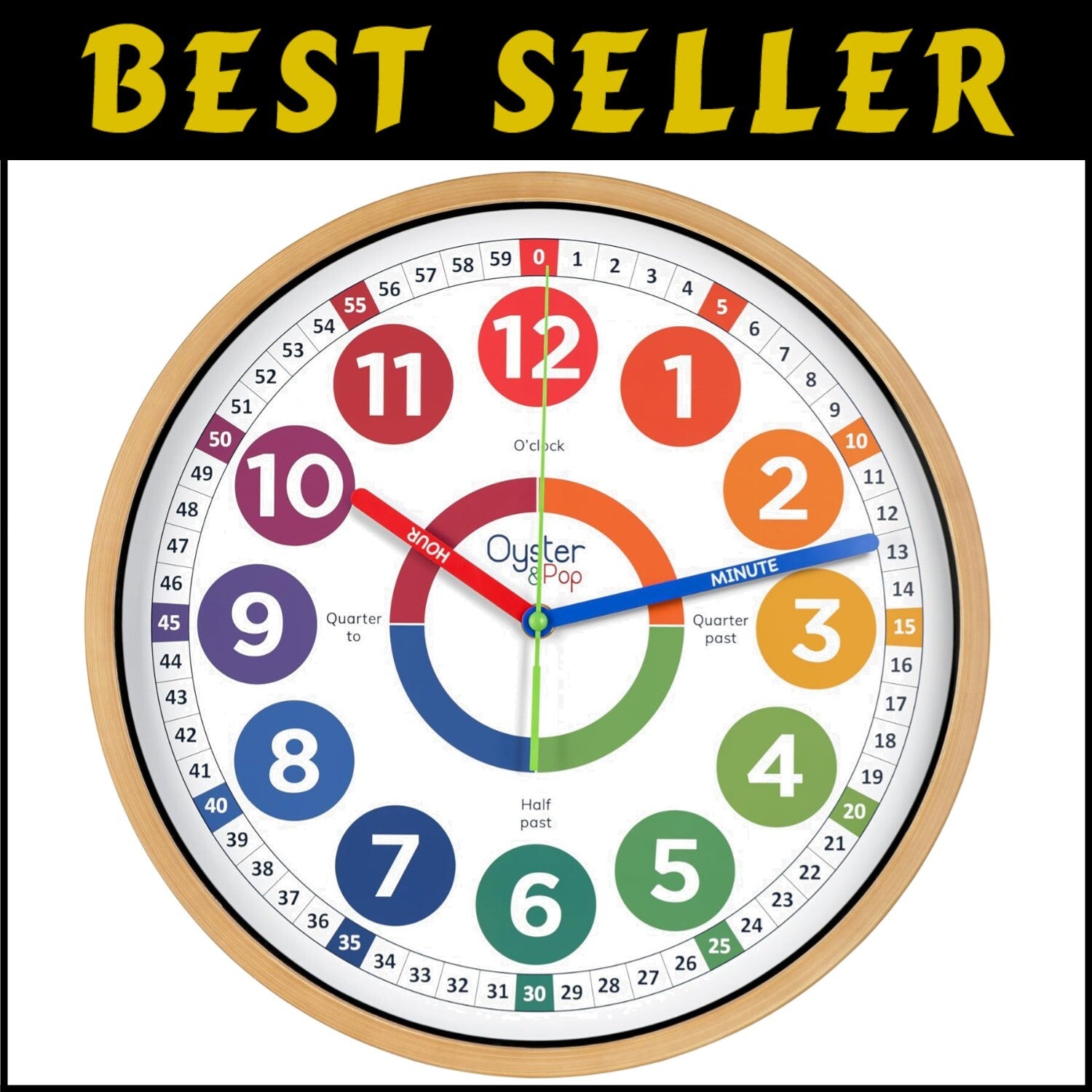 Kids 1 Inch Non-Ticking Learning Clock - Perfect for Classroom & Room Decor