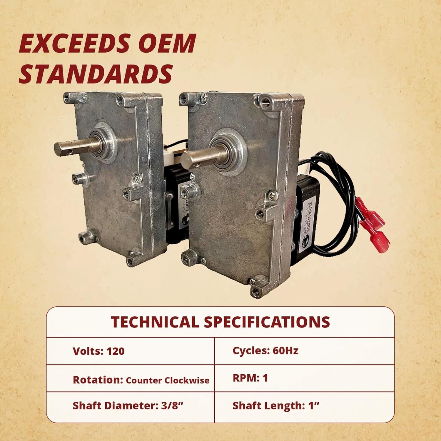 2 Pack Auger Motors for Englander 1 RPM Stoves - No Overheating, Easy Wire Leads