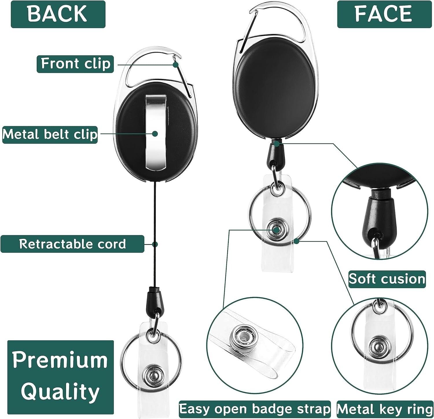 Versatile 50Pcs Badge Reels with Heavy-Duty Clips & 26-Inch Retractable Cord