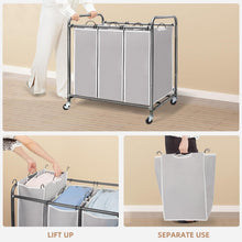 Load image into Gallery viewer, Classic Gray 3-Bag Laundry Hamper with Locking Wheeled Design for Convenience