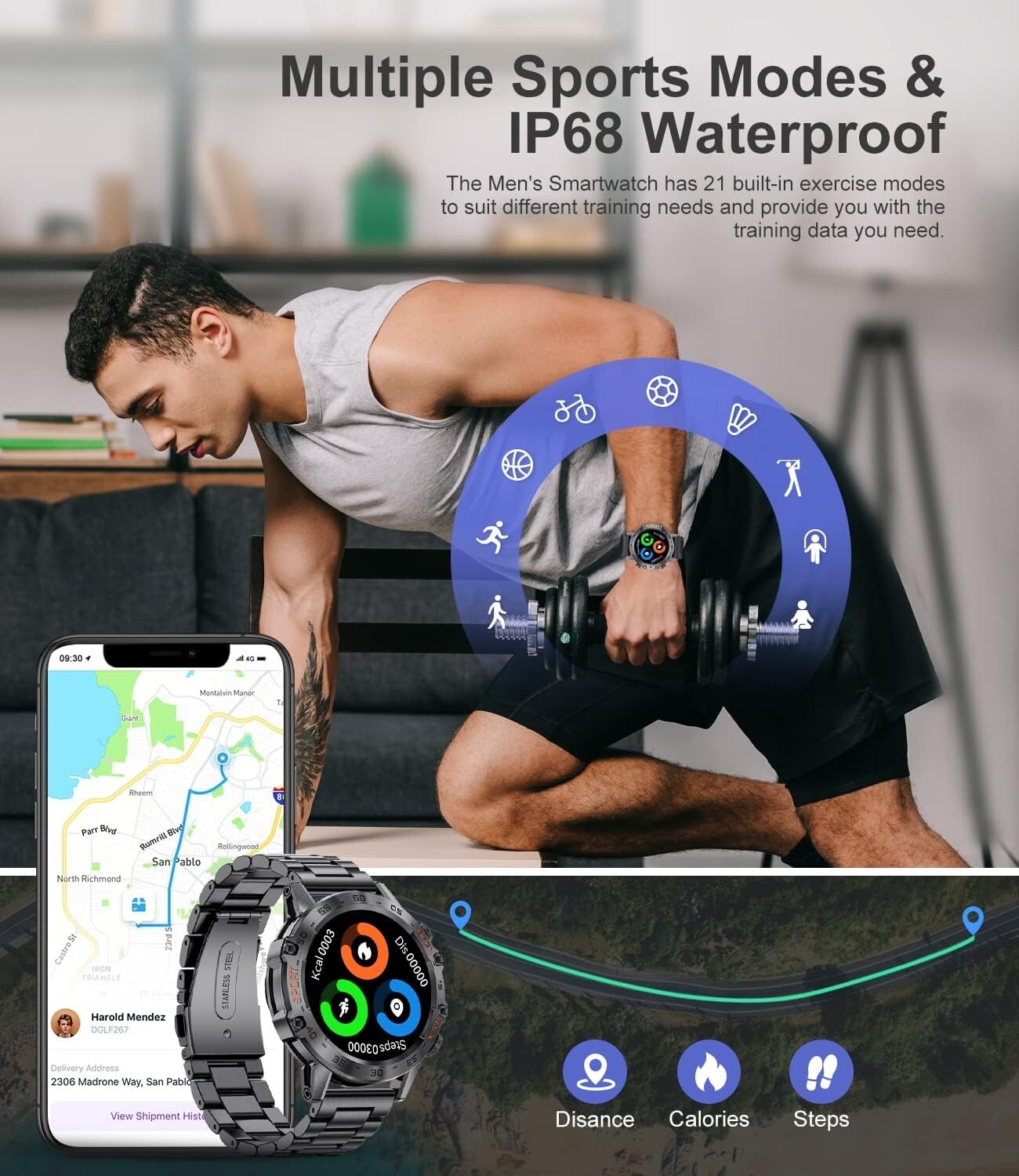 Multifunctional Bluetooth Smart Watch for Active Men: Health & Fitness Tracking