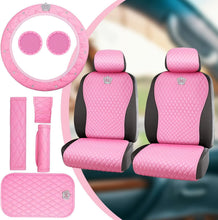 Load image into Gallery viewer, Elegant 14-Piece Pink Car Accessory Collection with Rhinestone Steering Wheel