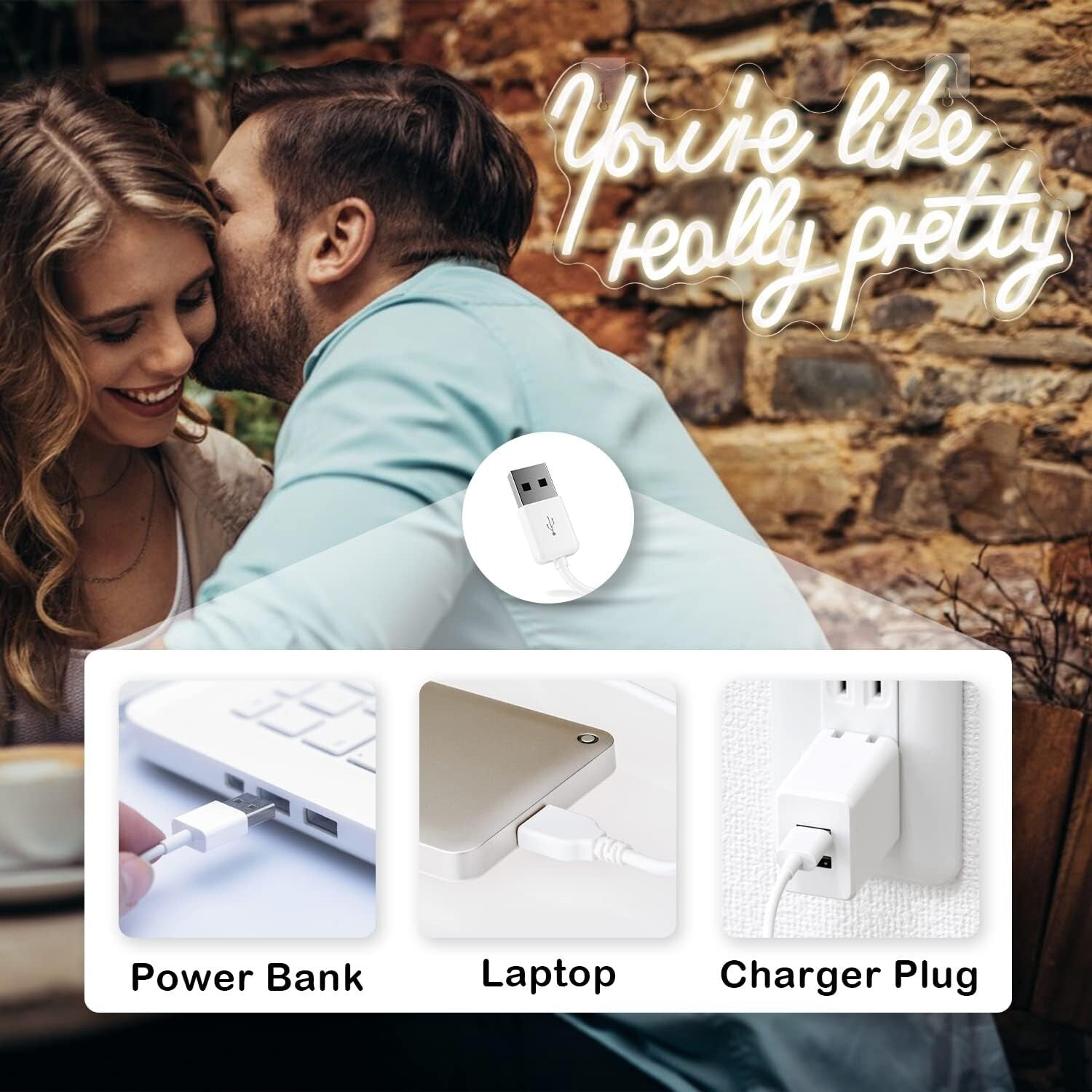 Elegant 'You're Like Really Pretty' Neon Light - Wall Mount with Hooks Included