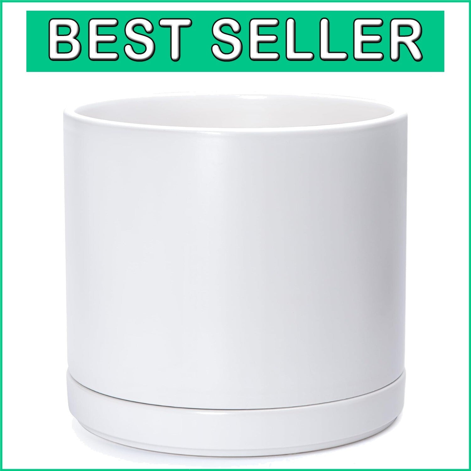 Elegant 14 Inch Ceramic Indoor Planter Pot with Drainage & Saucer - Modern White