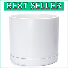 Load image into Gallery viewer, Elegant 14 Inch Ceramic Indoor Planter Pot with Drainage &amp; Saucer - Modern White