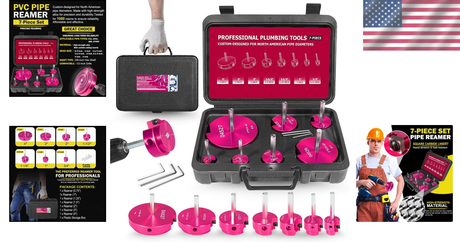 Durable Aluminum Alloy 7-Piece Pipe Reamer Kit for Leak-Free Plumbing Repairs