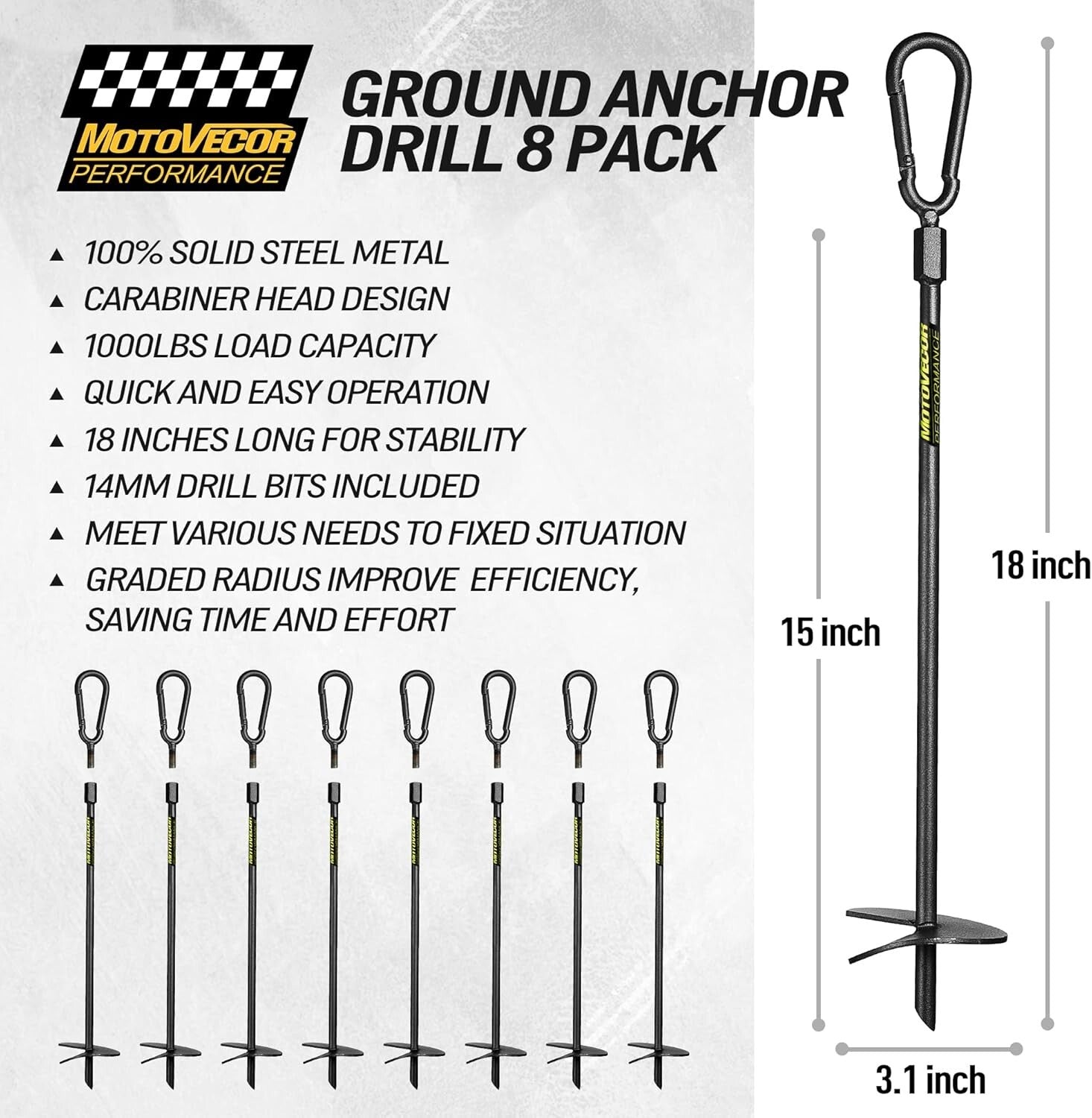 18” Tungsten Steel Ground Anchors with High Wind Resistance – 1000 lbs Capacity