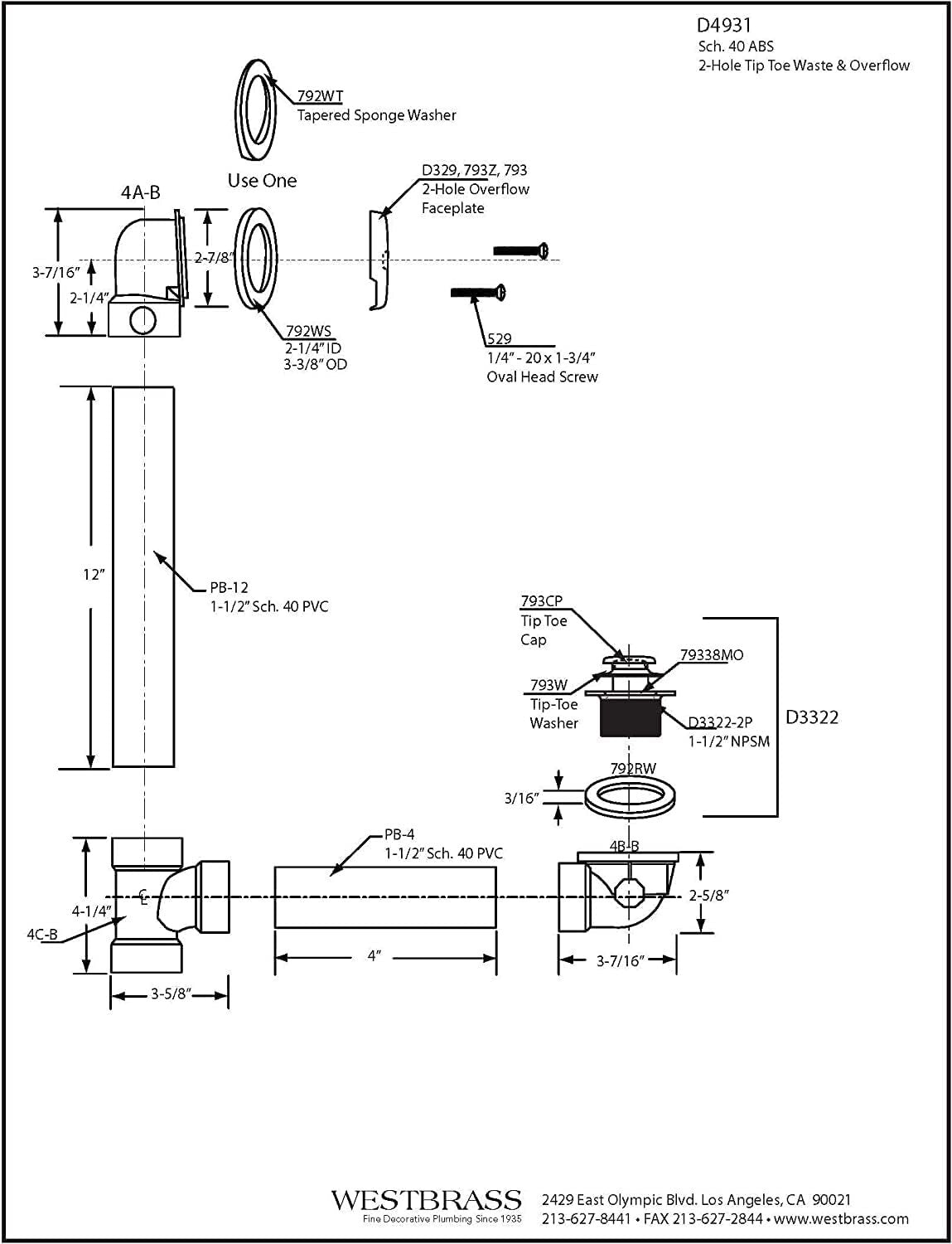 Oil Rubbed Bronze Bath Drain Kit - All-In-One Tip-Toe Overflow Assembly, 4 Count