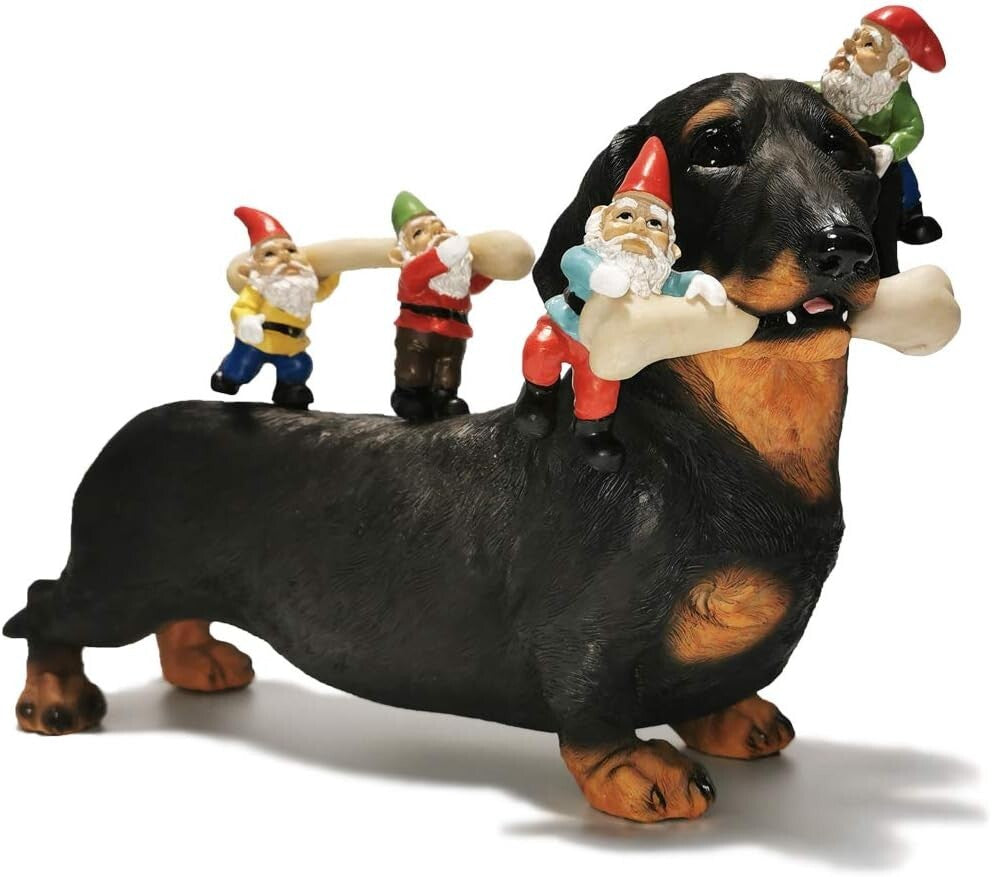 Cute Dachshund Gnome Statues for Outdoor Decoration - 12'' Hand-Painted Charm