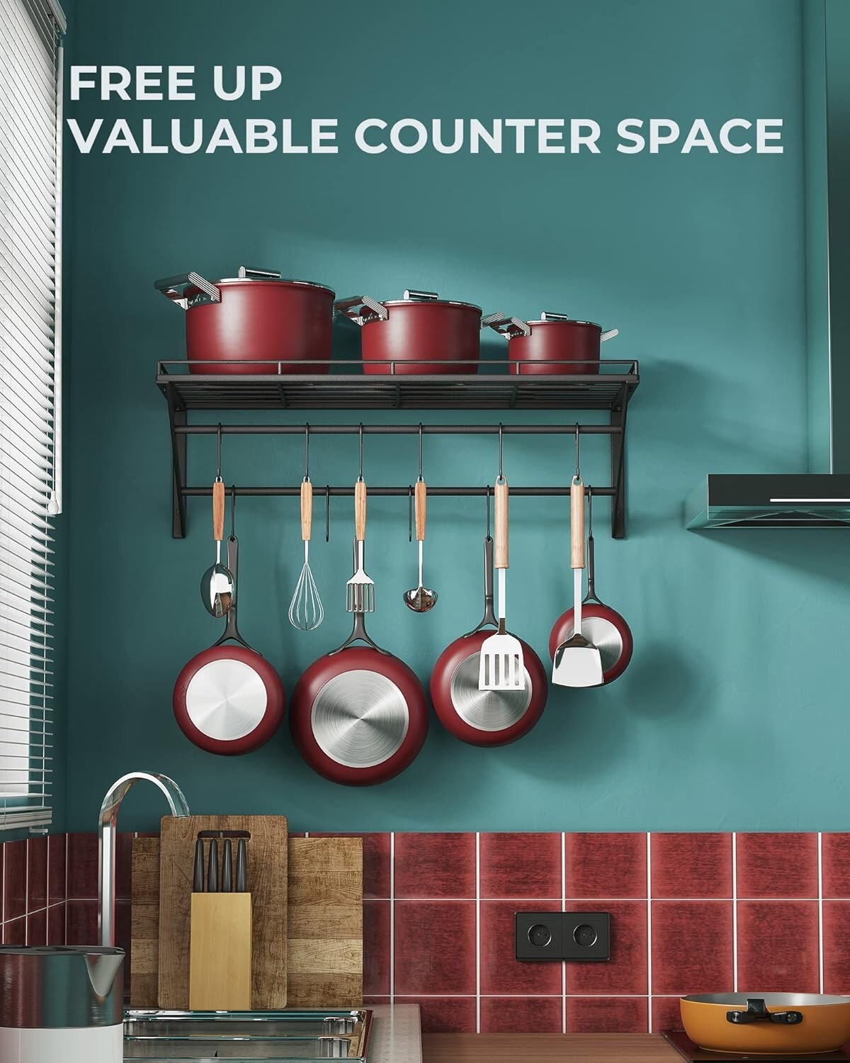 Elegant 23-Inch Hanging Pot Rack with Rust-Resistant Iron and Adjustable Hooks