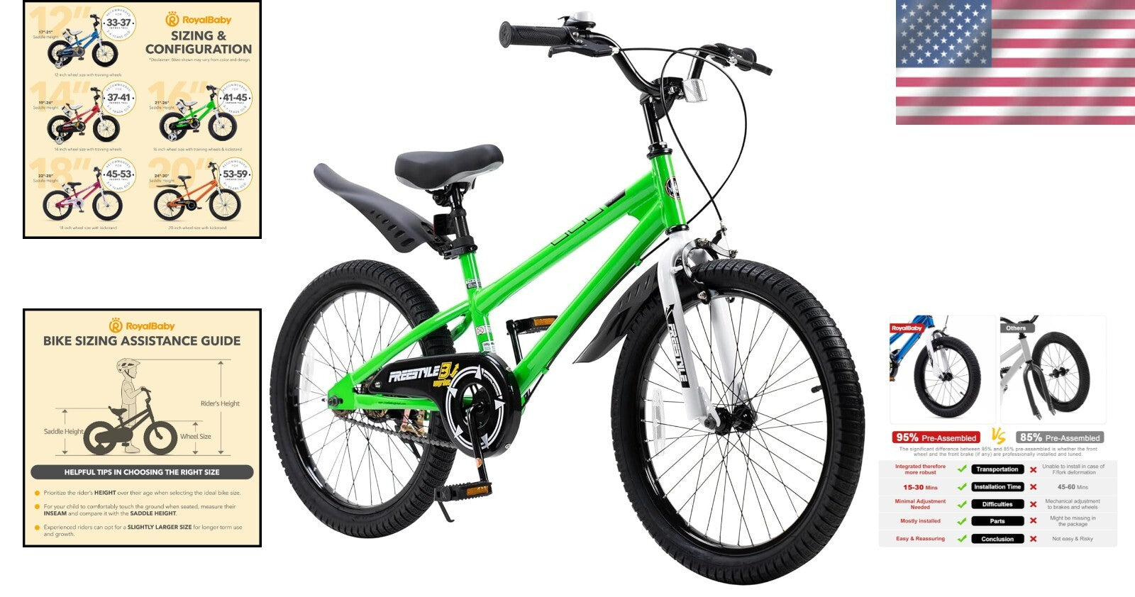 Bright Green Kids Bike 20 Inch with Kickstand & Fun Accessories for Ages 3-10