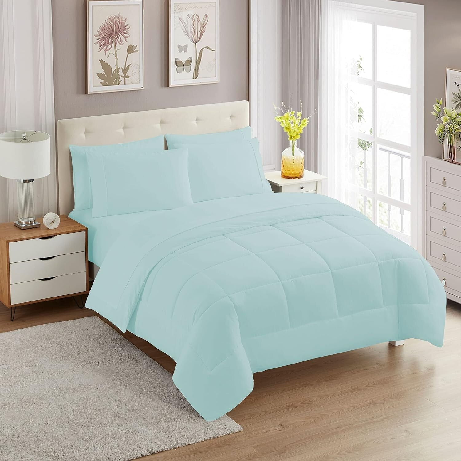 Transform Your Bedroom with This Aqua 7-Piece Comforter Set - Luxury Design