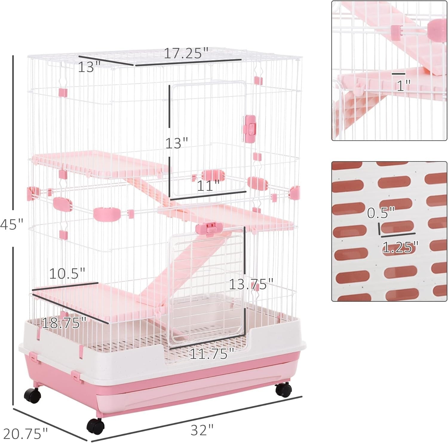 Spacious Wheeled Small Animal Hutch with Removable Tray - Perfect for Bunnies