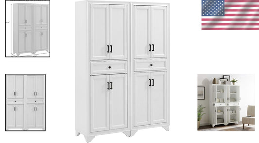Charming 2-Piece Pantry Storage Duo with Adjustable Shelves in Distressed White
