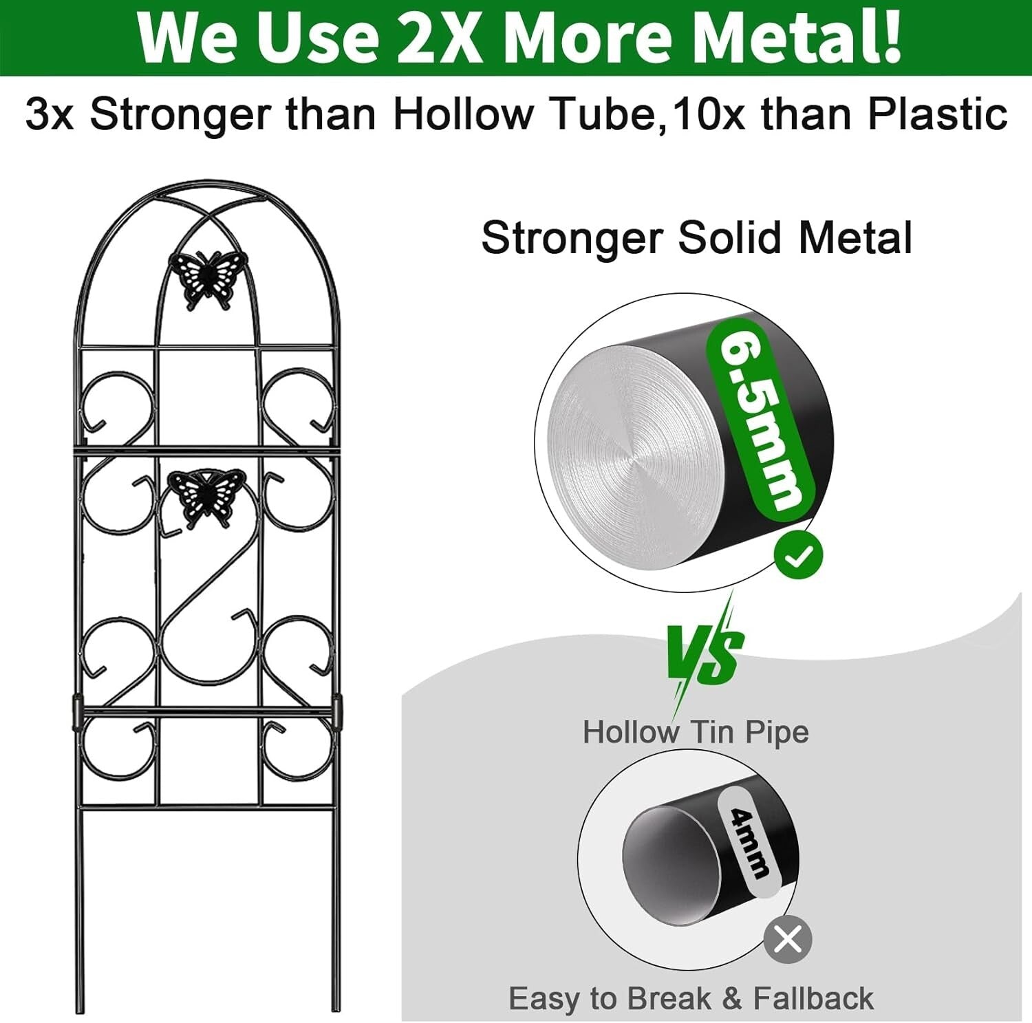 Durable 60" x 18" Butterfly Design Garden Trellis for Climbing Roses & Vines