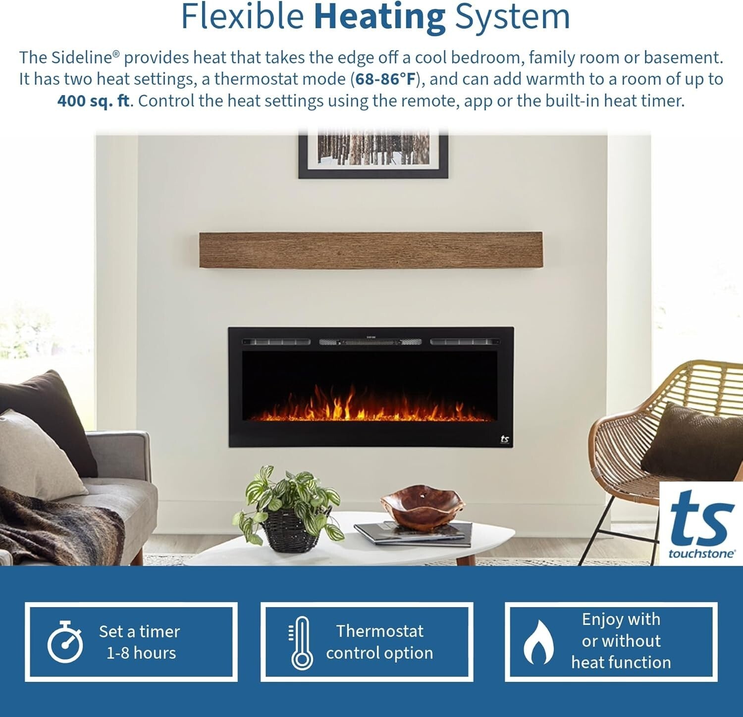 Smart Electric Fireplace 36" – Chic Wall Recessed with Alexa & 30 Flame Options