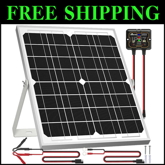 Durable 20W Solar Panel Trickle Charger + Adjustable Bracket for Outdoor Use