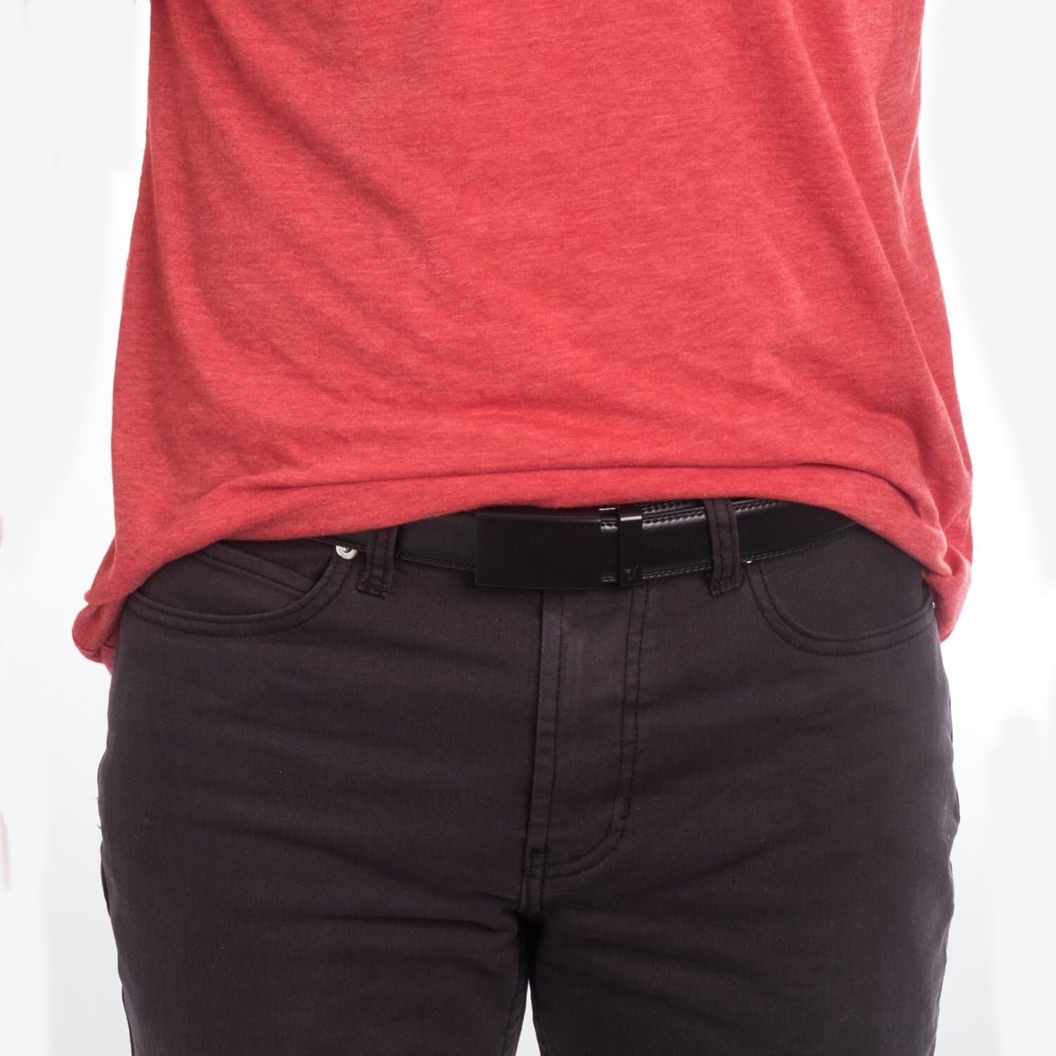 Durable 1.25" Wide Men's Ratchet Belt with Removable Buckle, Black Leather