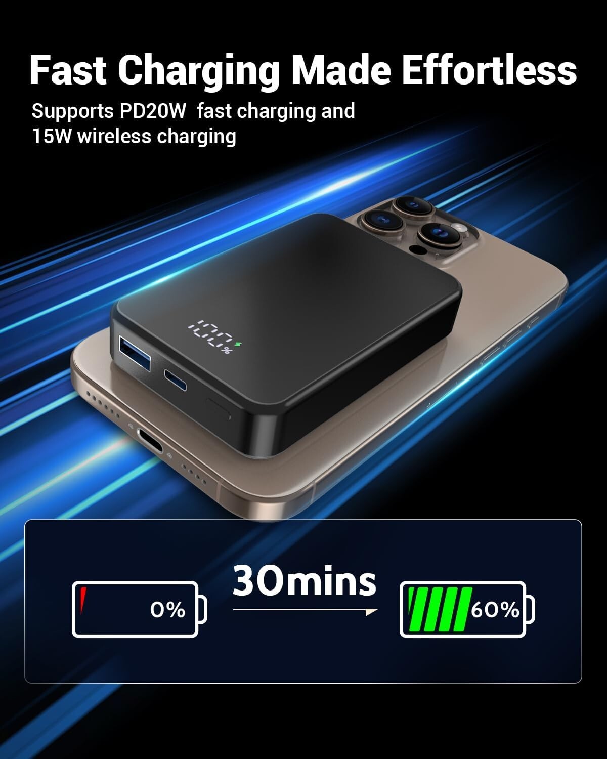 Stylish Aluminum Magnetic Charger: 26800mAh Wireless Bank for iPhone 12/13/14