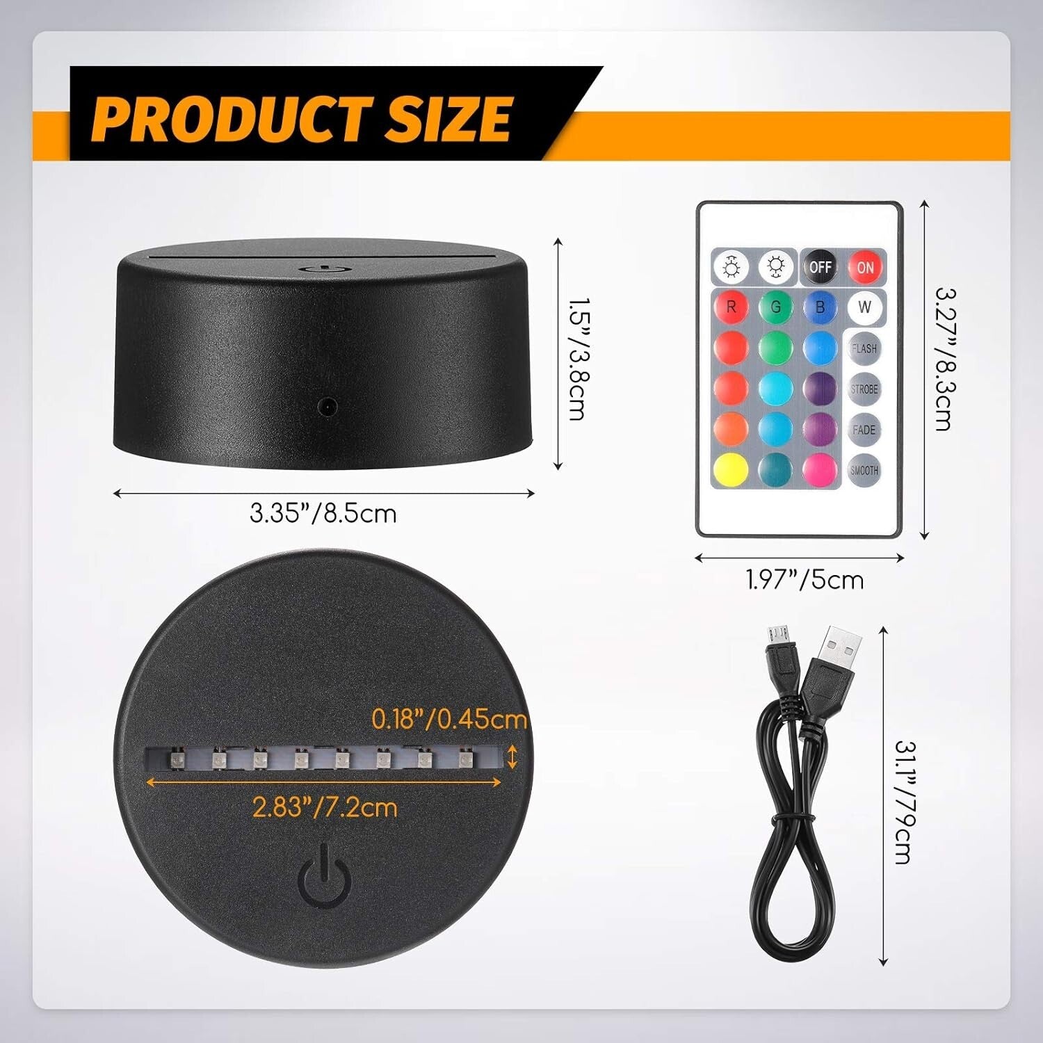 16-Color Remote Control LED Light Display Base for Acrylic Art - USB & Battery