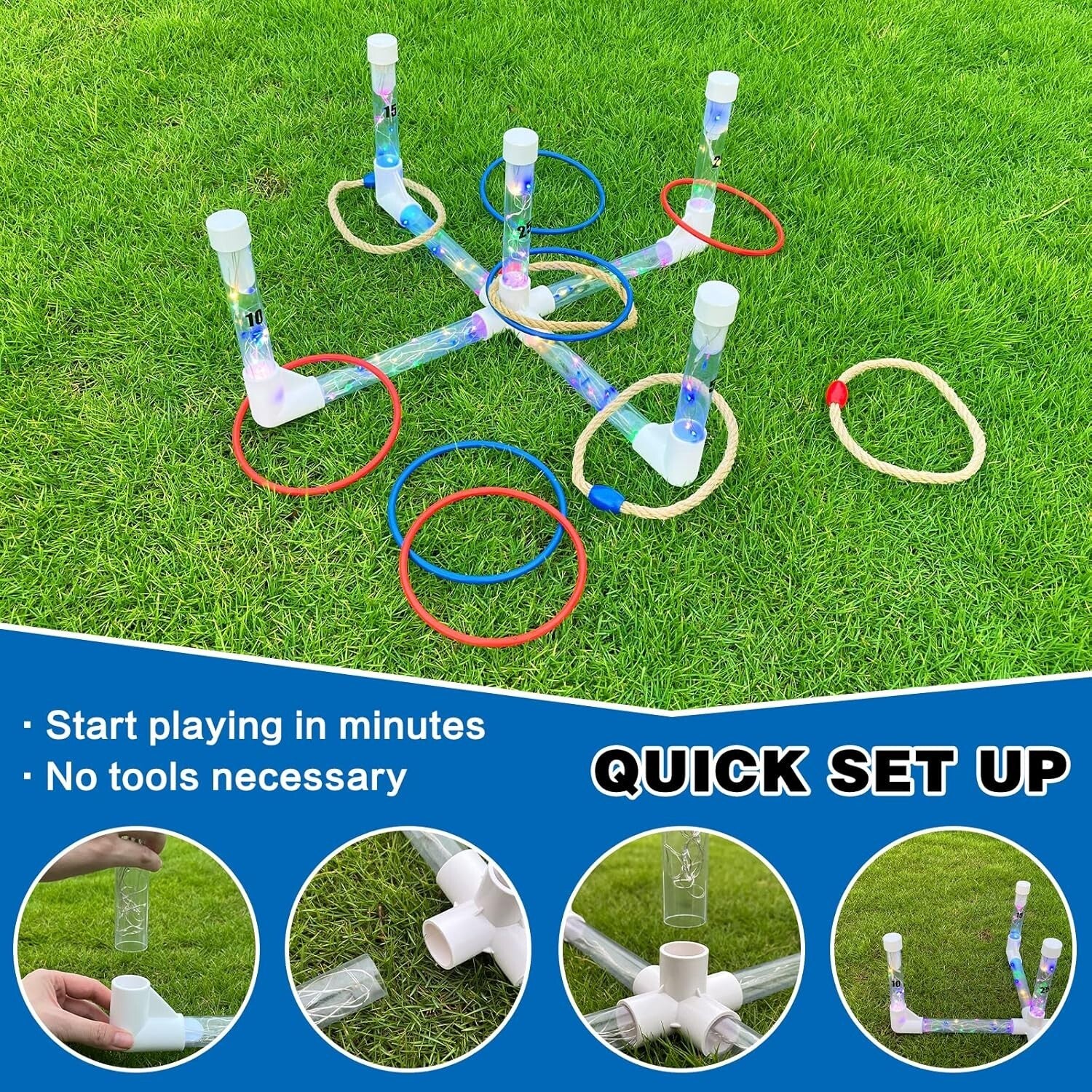 Family-Friendly LED Ring Toss Game - Easy Setup with 10 Piece Set for Play
