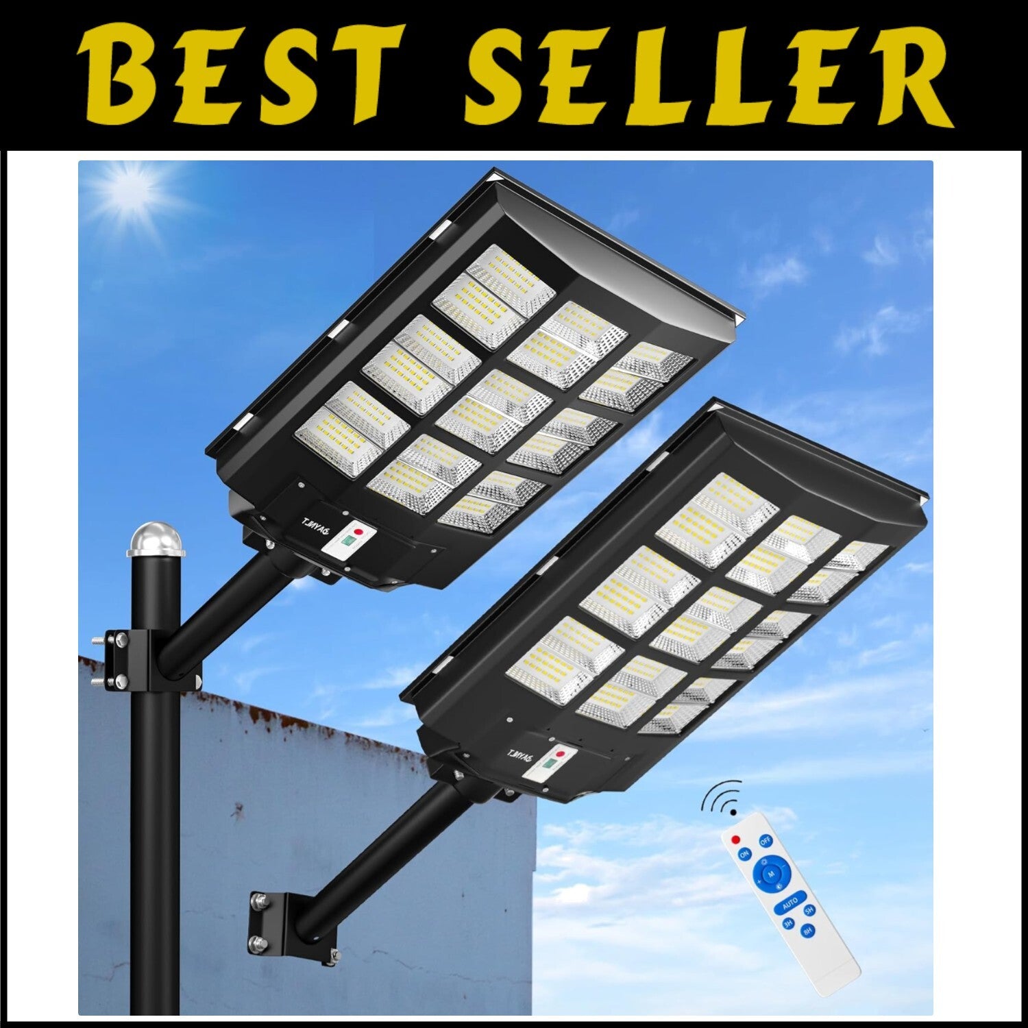 Energy Efficient Solar Security Lamp 360000 Lumen with Remote Control - 2-Pack