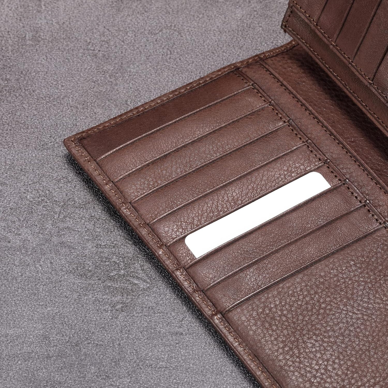 Luxury Italian Calfskin Bifold Wallet with 15 Credit Card Slots - Coffee Color