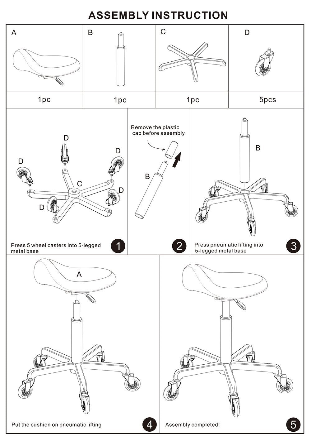 Ergonomic Saddle Stool with Wheels - Height Adjustable & Stylish Black Design