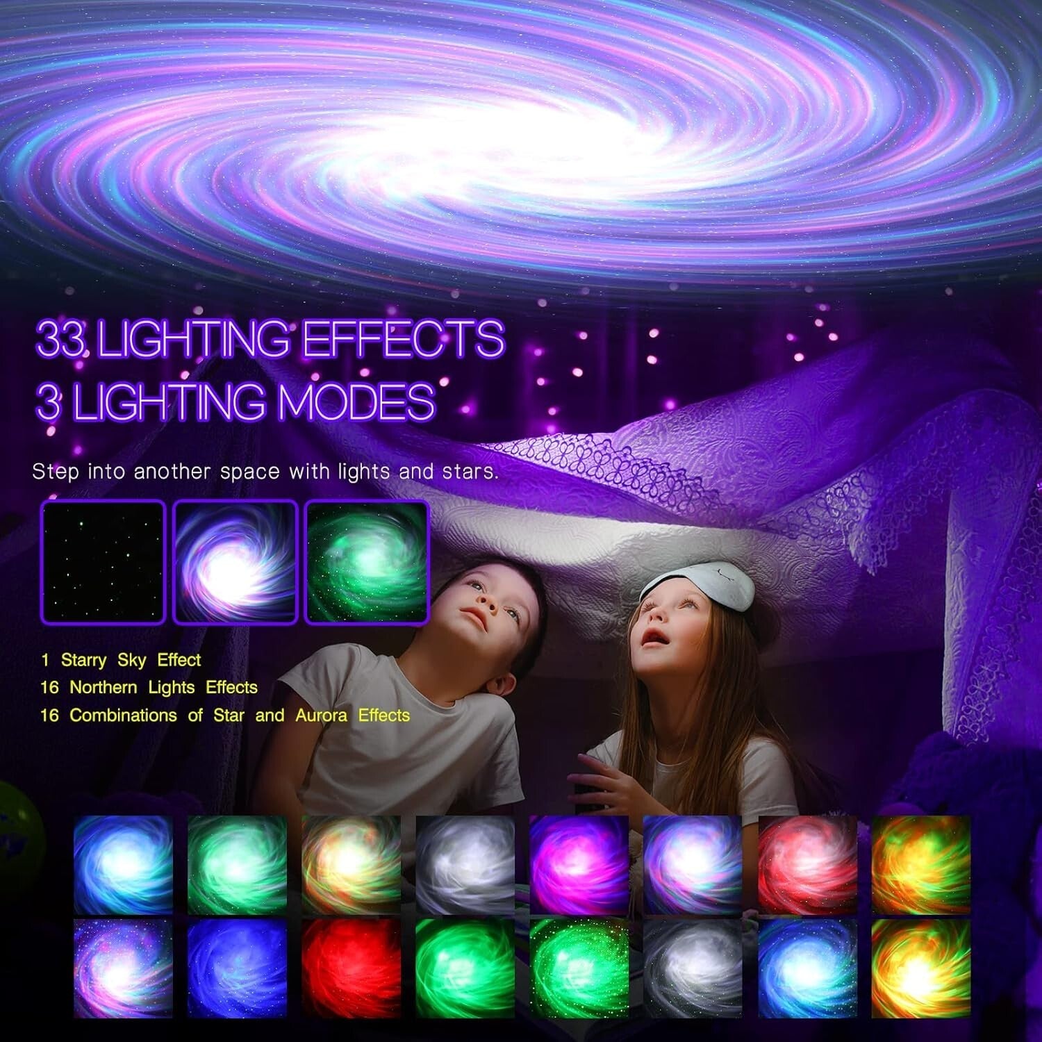 Bluetooth Galaxy Light Projector with 33 Modes & Remote Control for Home Decor