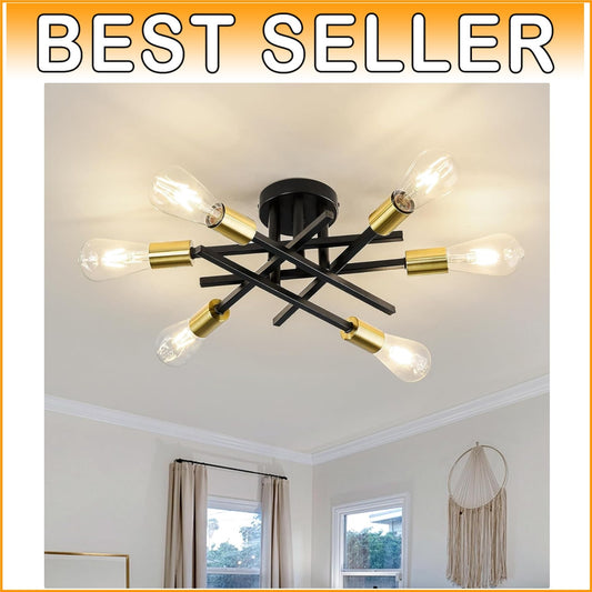 Luxurious 6-Bulb Sputnik Chandelier - Ideal for Dining, Living & Bedroom Decor