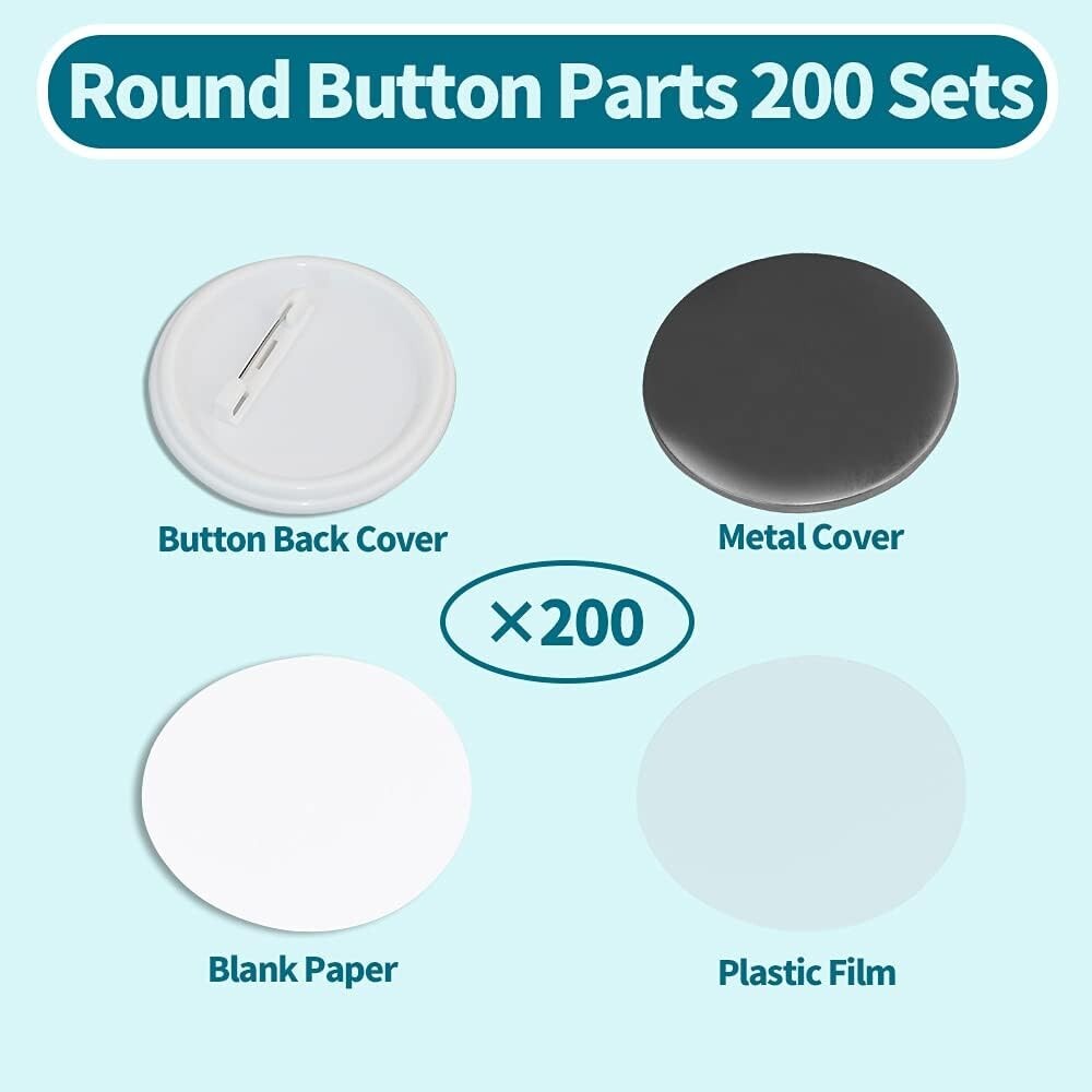 58mm Blank Button Badge Making Kit - 200 Sets with Metal & Plastic Parts