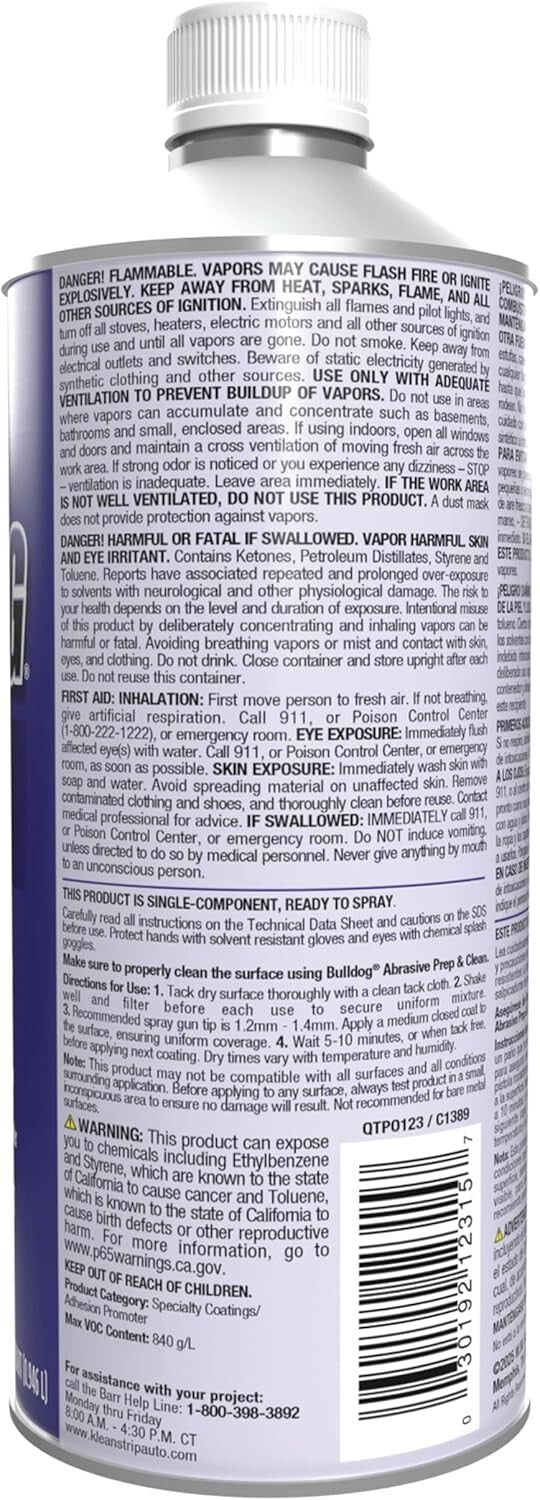 1 Quart Bulldog Adhesion Promoter for Superior Paint Prep on Metal & Fiberglass