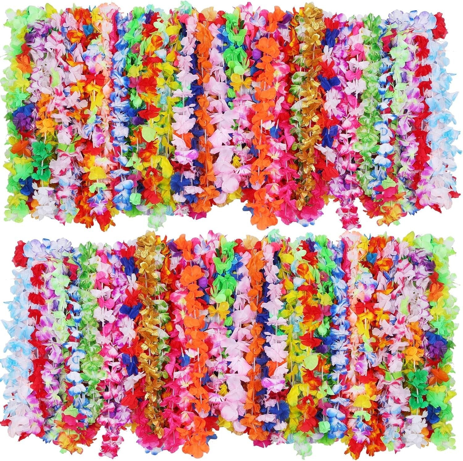 Vibrant 200 PCS Flower Lei Necklaces for Hawaiian Luau Parties & Beach Events